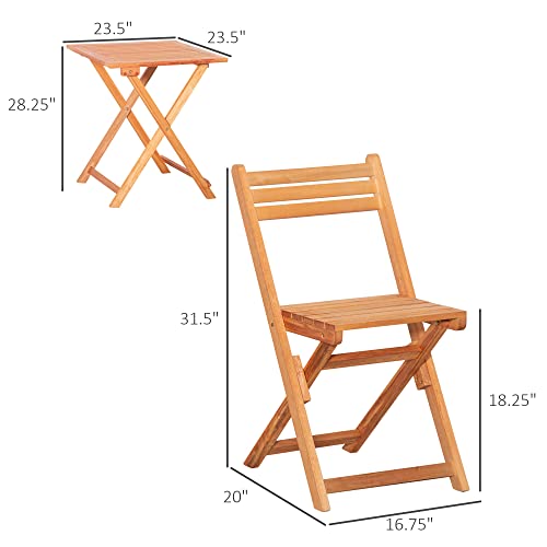 Outsunny 3 Piece Folding Patio Bistro Set, Wooden Outdoor Chairs And Table Set, Garden Dining Furniture For Poolside, Balcony, Teak #TOP2