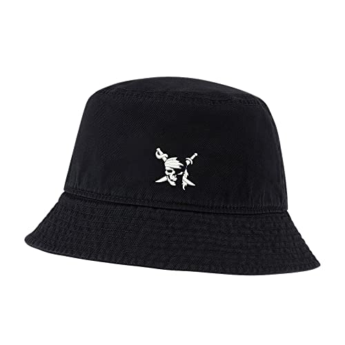 Mens Bucket Hat for Fishing Pirate Skull with Swords Embroidered Washed Cotton Hat Outdoor Outdoor Sun Hat (Black)