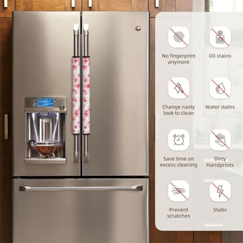 Image of Cherry Blossoming Refrigerator Door Handle Covers Set of 2, Spring Decoration Neoprene Fridge Door Handle Covers Washable Non-Slip Protector for Fridge Dishwasher Appliance, Keep Your Kitchen Clean