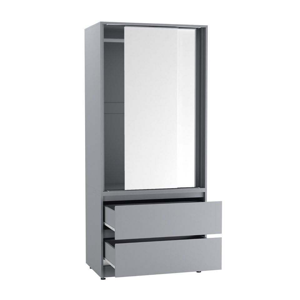 URBNLIVING 2-Door 2-Drawer Sliding Wardrobe, Modern Bedroom Storage Cupboard with Hanging Rail, Smooth Silent Sliding Doors, Adjustable Feet, Safety Wall Fixing and Mix or Match Carcass & Door Colours