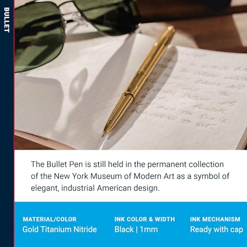 Image of Fisher Space Pen Solar Flare Gold Titanium Nitride Bullet Pen, Pressurized Ballpoint Pen, Compact Size, Writes Upside Down, Extreme Temperatures, Black Ink, Medium Point, Gift Box, Made in USA