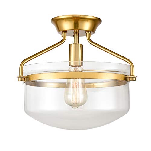 Image of Modern Gold Semi Flush Mount Ceiling Light with 13.4 inchW Dome Glass Shade