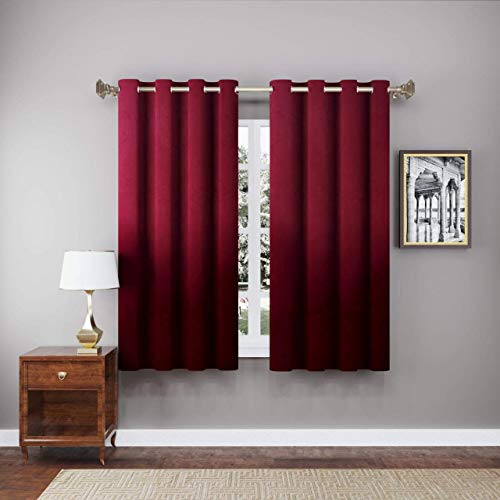 Image of High Sofa Quality Velvet Solid Grommet Room Darkening Eyelet Door Curtains for Living Room (8 Feet, Light Maroon) - Set of 2 Pieces