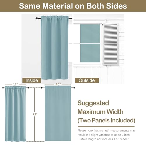 Image of Aqua Blackout Curtains for Bedroom 72 Inch Length 2 Panels Set, Thermal Insulated Curtains for Living Room Nursery, Dual Rod Pocket Window Drapes for Patio French Door Front Door, 2x40Wx72L