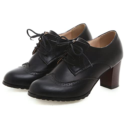 Women Fashion Chunky High Heels Brogue Classic Goth Pumps2