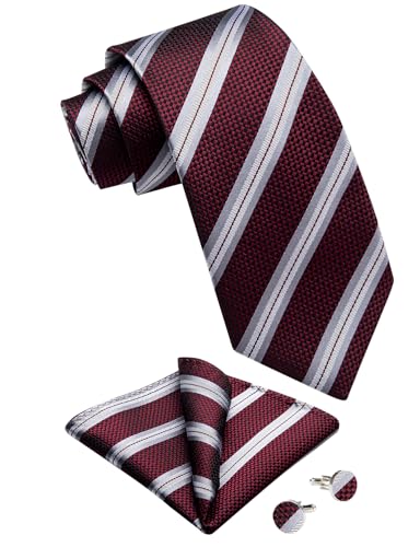 Image of DiBanGu Striped Tie Set for Men Silk Woven Plaid Necktie and Pocket Square Cufflinks Business Wedding