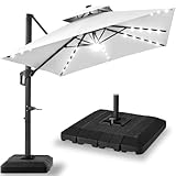 Best Choice Products 10x10ft Cantilever Patio Umbrella w/Base Included, Solar LED Lights 360 Rotation Large Offset Hanging Outdoor Shade for Deck Pool Backyard w/Stand – Fog Gray