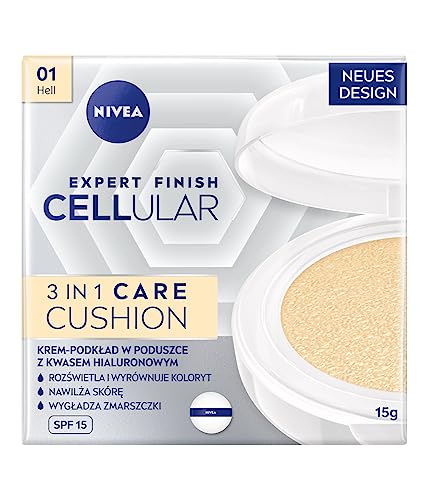 NIVEA Cellular Expert Finish 3 en 1 Cushion Care Crema antiarrugas, cojín de ácido hialurónico, color claro, 15 g