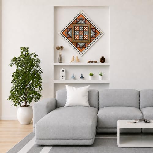Image of Ethnics of Kutch Traditional Kutch Handicraft Mud-Mirrorwork Lippan Kam Wall Art (Water and Break Resistant) - Square (12 inch x 12 inch) - (White LKT-0265)