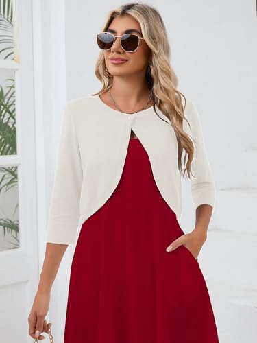 Image of Heymoments Women's 3 /4 Sleeve Casual Shrugs Lightweight Open Front Cropped Cardigan for Dresses
