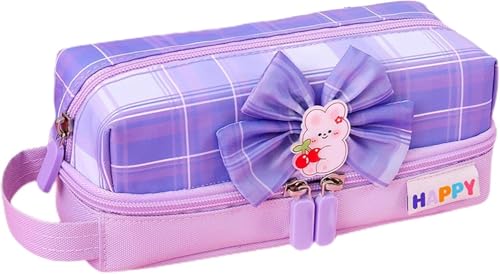 Image of InviteTwo Layer Pencil Pouch with Flower Shape Cute Patch for School Girls and Boys, Cute Aesthetic Stationery Items Kit Case, Large Capacity Stationary Pencil Box for Kids Gifts