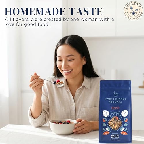 Image of Sweet Diane's Granola - Standard Size (10 oz): Organic, Low-Sugar, High-Fiber, Gluten-Free, Vegan, Delicious Breakfast and Snack Topper (Classic Size, Protein Crunch)