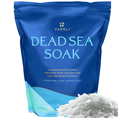Dead Sea Bath & Foot Soak, Unscented Magnesium Bath Salt Flakes, Alternative to Epsom Salt, 5lbs with Over 250,000mg of Elemental Magnesium Per Bag