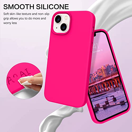 Bentoben Iphone 13 Mini Case, Iphone 13 Mini Phone Case, Slim Fit Liquid Silicone Soft Gel Rubber Anti-Scratch Shockproof Phone Cover With Microfiber Lining For Iphone 13 Mini 5.4", Hot Pink #TOP1