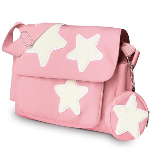 Image of Y2K Messenger Bag for Women, Lightweight Spacious Stars Tote Purse with Cute Coin Purse, Crossbody Shoulder Bag