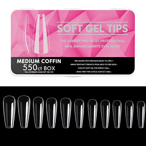 550PCS Kurzer Sarg-Fake-Nägel Künstliche Nägel mit langem Sarg Acryl falsche Nägel für Nail Art Decal,Qiwey Full Cover Nagelspitzen 11 Größen Transparente künstliche Nägel Cover
