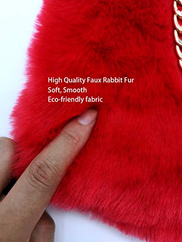 FHQHTH Faux Fox Fur Purse Fuzzy Handbags for Women Evening Handbags Al alloy Shoulder Strap3