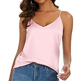 Picture of Miqieer Basic Women's Silk Tank Top Ladies V-Neck Camisole Silky Loose Sleeveless Blouse Satin Tank Shirt(Pink,M)