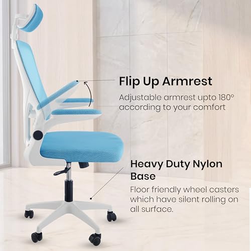 Image of Casa Copenhagen Blue White | High Back Imported Mesh Fabric Boss Office Chair | Y Design Ergonomic Back Support | 2D Aero Design Adjustable Armrests | Synchro Tilt Lock Mechanism Support