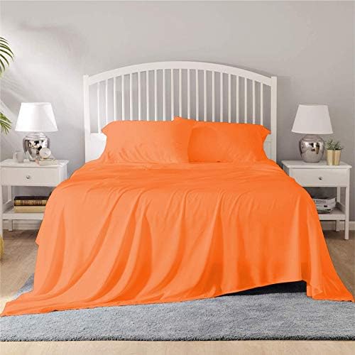 Image of YRM Bedding's - Egyptian Cotton Bedsheet 400-TC Premium Hotel Quality 1 Bedsheet (90x100) + 2 Pillow Covers (18x28) - (Double Bed, Orange Color)