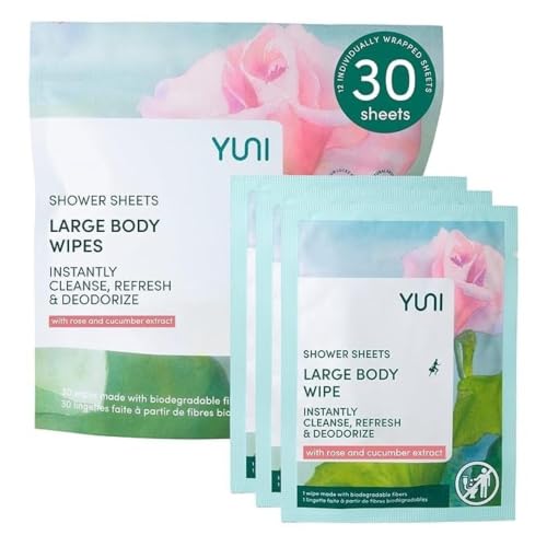 YUNI Beauty Large Body Wipes (Rose Cucumber, 30 Count) 12 x 10 Inches