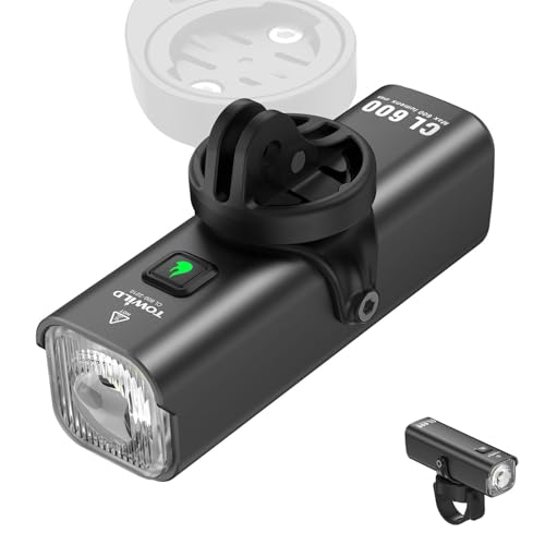 TOWILD CL600 Bike Lights for Night Riding,Compatible with Garmin/GoPro Mount,600 Lumen Bike Headlight,2000mAh Rechargeable Battery,Waterproof Bike Front Light for Commuter Cyclists-Fits All Bikes