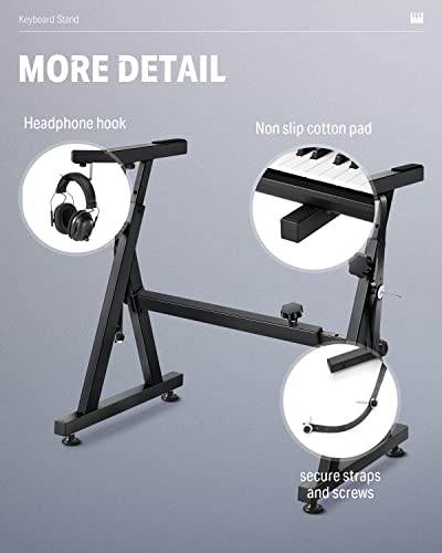 Donner Keyboard Stand, Z-style Heavy-Duty Piano Stand, Adjustable and Portable Piano Keyboard Stand, Suitable for 54, 61 and 88 Keys Electric Keyboards Digital Pianos - image 2