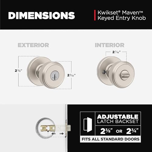 Image of Kwikset Maven Entry Door Knob with Lock and Key, Secure Keyed Handle Exterior, Front Entrance and Bedroom, Satin Nickel, Pick Resistant SmartKey Rekey Security and Microban (Pack of 10)