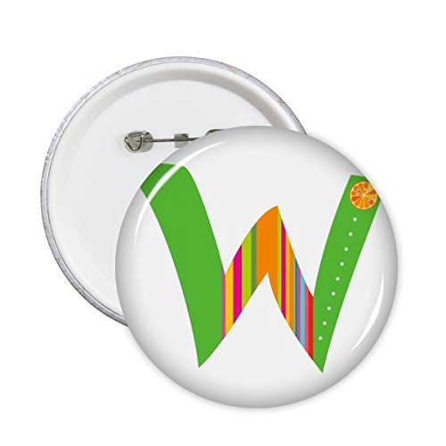 Badge rond alphabet W motif fruit orange mignon, lot de 5 broches décoratives pour vêtements