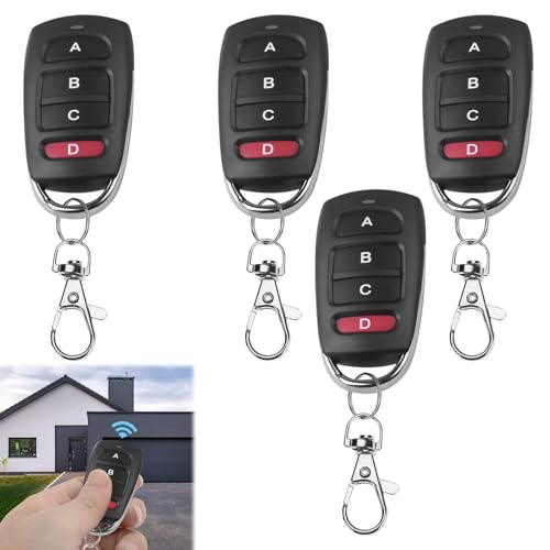 4Pcs Bip Portail Universelle 433 MHz,Duplicateur sans Fil à 4 Boutons Telecommande Portail Universelle,Portée de 50m, Compatible avec 2260, 2262, PT2264,...