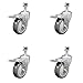Stainless Steel Polyurethane Swivel Threaded Stem Caster Set of 4 w/4" x 1.25" Gray Wheels and 12mm Stems - Includes 4 with Total Lock Brakes - 1400 lbs Total Capacity - Service Caster Brand