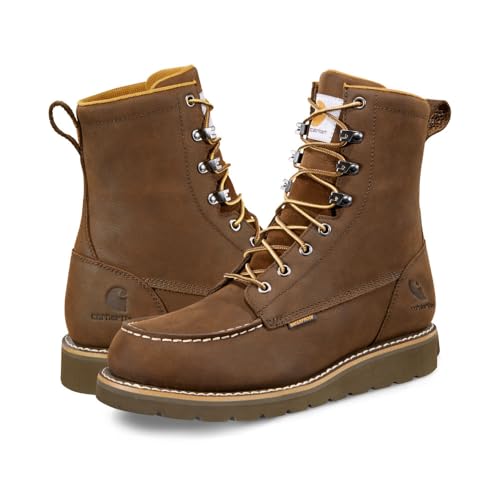 Image of Carhartt Men's WP 8 inch Moc Soft Toe Wedge Boot | PU Cushioned Comfort & Wedge Design, Slip-Resistant Outsole, Oil-Tanned Leather Upper, Waterproof Protection
