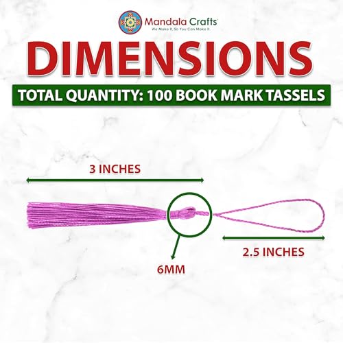 Image of Mandala Crafts Small Mauve Bookmark Tassels - 100 Bulk Silky Mini Craft Tassels with Loops for Bookmarks, Jewelry Making, Graduation Decorations, and Keychains