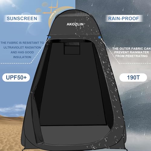 Image of AKOZLIN Portable Pop Up Shower Privacy Shelters Instant Tent Dressing Changing Outdoor Camping Toilet Tent Black 59 inch Width