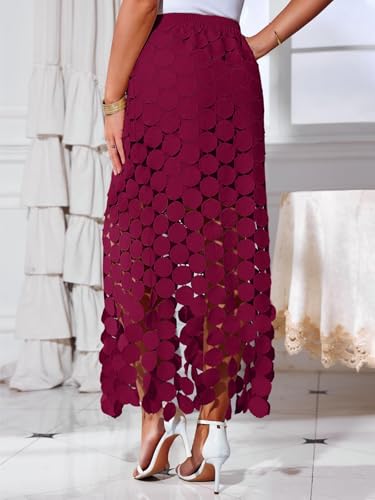 Image of Cicy Bell Womens Hollow Out Maxi Skirts Summer Boho Fringe Hem Long Skirt | High Waist,Circle Skirt,Casual,Dressy,Midi Skirt,Beach Vacation