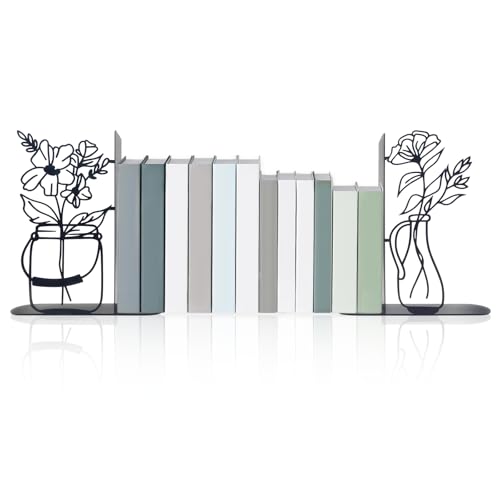 2 Stück Blumen Buchstütze Set, Dekorative Buchstützen Metall, Schwarz Buchstützen Vintage für Schule, Zuhause & Büro, Praktische Geschenke für Bücherliebhaber, Studenten & Lehrer