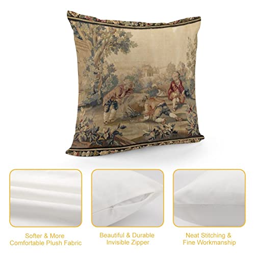 Rurals Aubusson Antique French Tapestry Decorative Pillow Covers Cozy Soft Throw Pillowcase Square Couch Cushion Cover For Home Decor Sofa Living Room Bed Car 18X18 Inch #TOP2