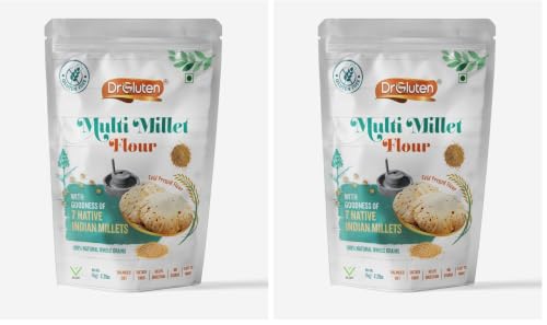 Image of Dr. Gluten Multi Millet Flour 1kg | 7 Native Indian Millets | Gluten Free Atta | Cold Pressed Milling | Whole Grain | No Starch | Weight Management | High Dietary Fiber | 1kg (Pack of 2)
