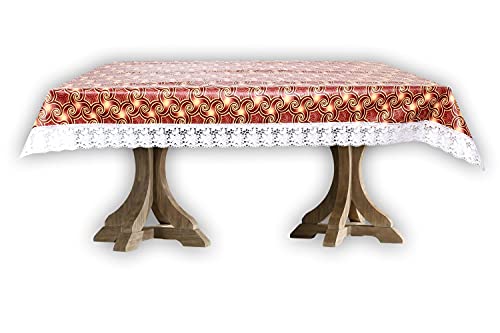 Image of The Furnishing Tree Waterproof PVC Rectangle Shaped Center Table Cover WxL 40x60 inches Packed Pattern Multicolor with White Border lace