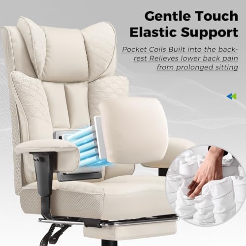 Image of GTPLAYER Big and Tall Office Chair, Wide Ergonomic Gaming Chair with Deluxe Embossing Designed Leather with Foot Rest,150Reclining Adjustable Soft Armrests Pocket Spring Back Support and Pillow
