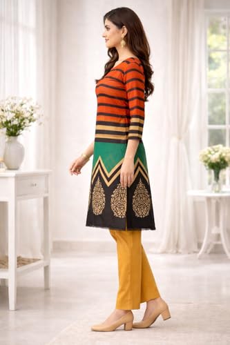 Image of Women's Cotton Blend Unstitched Kurti Set for Women | A-Line Style Dress Material | 2-Piece Traditional Ethnic Wear Suit Fabric