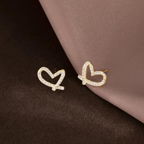 Reffeer Solid 925 Sterling Silver Love Heart Stud Earrings for Women Teens CZ Heart Stud Earrings4