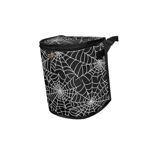 Image of Halloween Gray Spider Web Car Trash Can with Lid Waterproof Leak Proof Car Trash Bag Car Garbage Can for Headrest SUV Truck