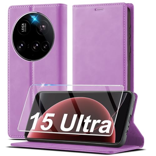 Étui en cuir Xiaomi 15 Ultra avec protège-écran et porte-cartes