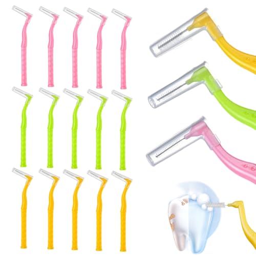 GHPKOTW 15 Unidades Cepillo Interdental Angular, Cepillo Interproximal, Máxima Eficacia, Previene y Elimina la Placa Bacteriana, Cerdas Suaves, Impieza Dental Cuidado Bucal, 3 Tamaños (0.6-1.2mm)