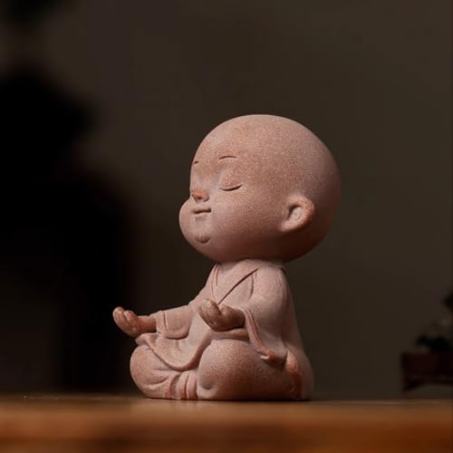 Estatua pequeña de monje Buda meditando color rosa miniatura 4