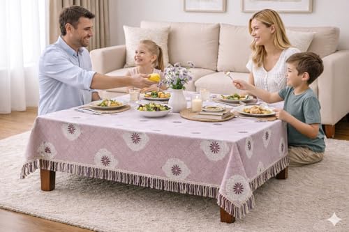 Image of Foil Print Table Cover 36x48 Inch (1 Pc) | Gold Printed Decorative Tablecloth for Center Table, Coffee Table & Small Dining Table (Lavender Pink)