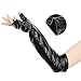 Elerevyo Women's Faux Leather Long Sleeve Fingerless Gloves Arm Warmers for Cosplay Fashion One Size Black