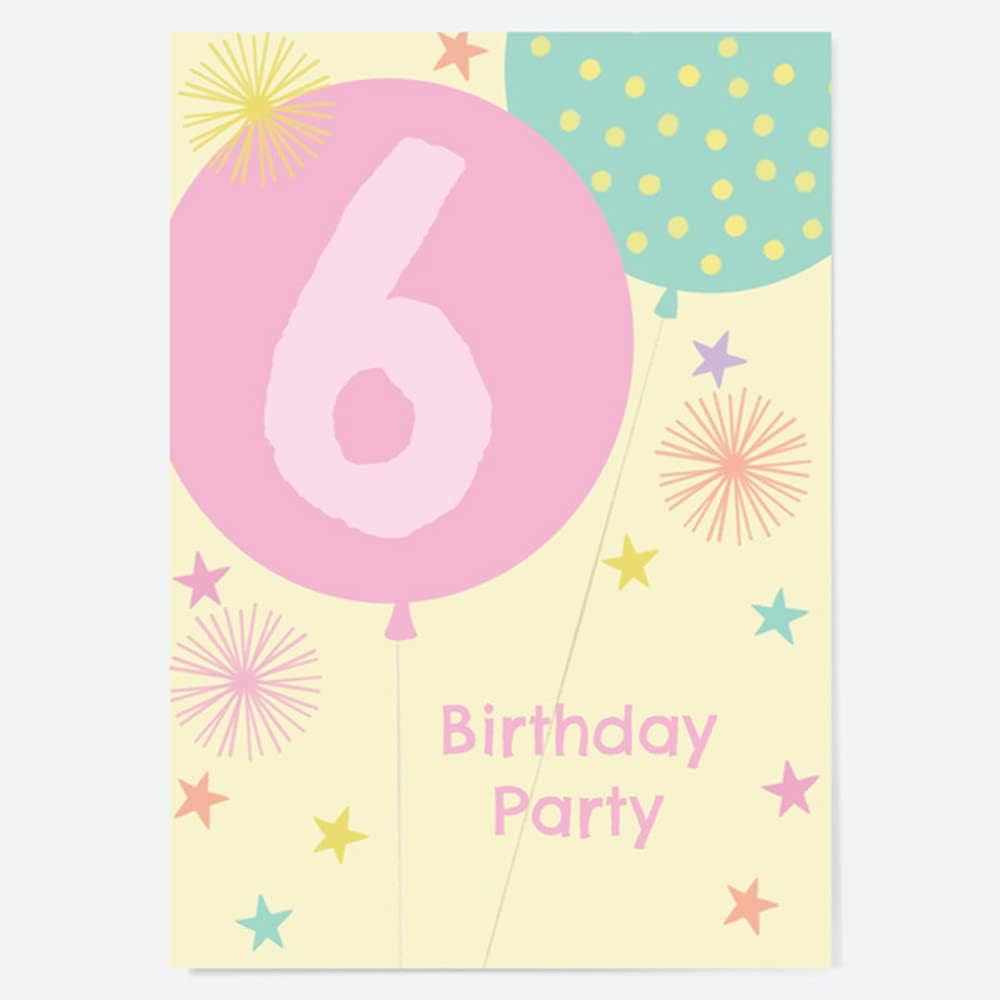 Dotty about PaperKids Birthday Invitations - Girls Party Balloons Age 6 - Pack of 10 (24 0053)