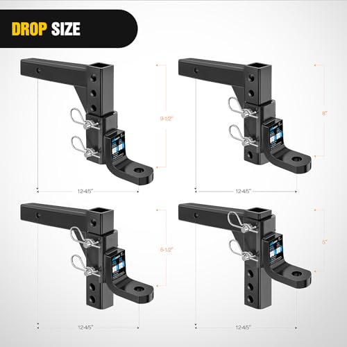 Image of Nilight 8-Position Adjustable Trailer Hitch Ball Mount Fits 2 Inch Receiver with 5 /8 inch Pin Lock 7500 lbs 9-1 /2 inch Drop 8-1 /4 inch Rise 1 inch Hole Hitch for Trailers Boats Pickups RV